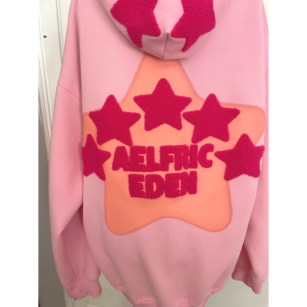 Aelfric Eden Pink Star Hoodie Unisex Medium Pink Chenille Y2K Streetwear Hoody - Picture 6 of 15
